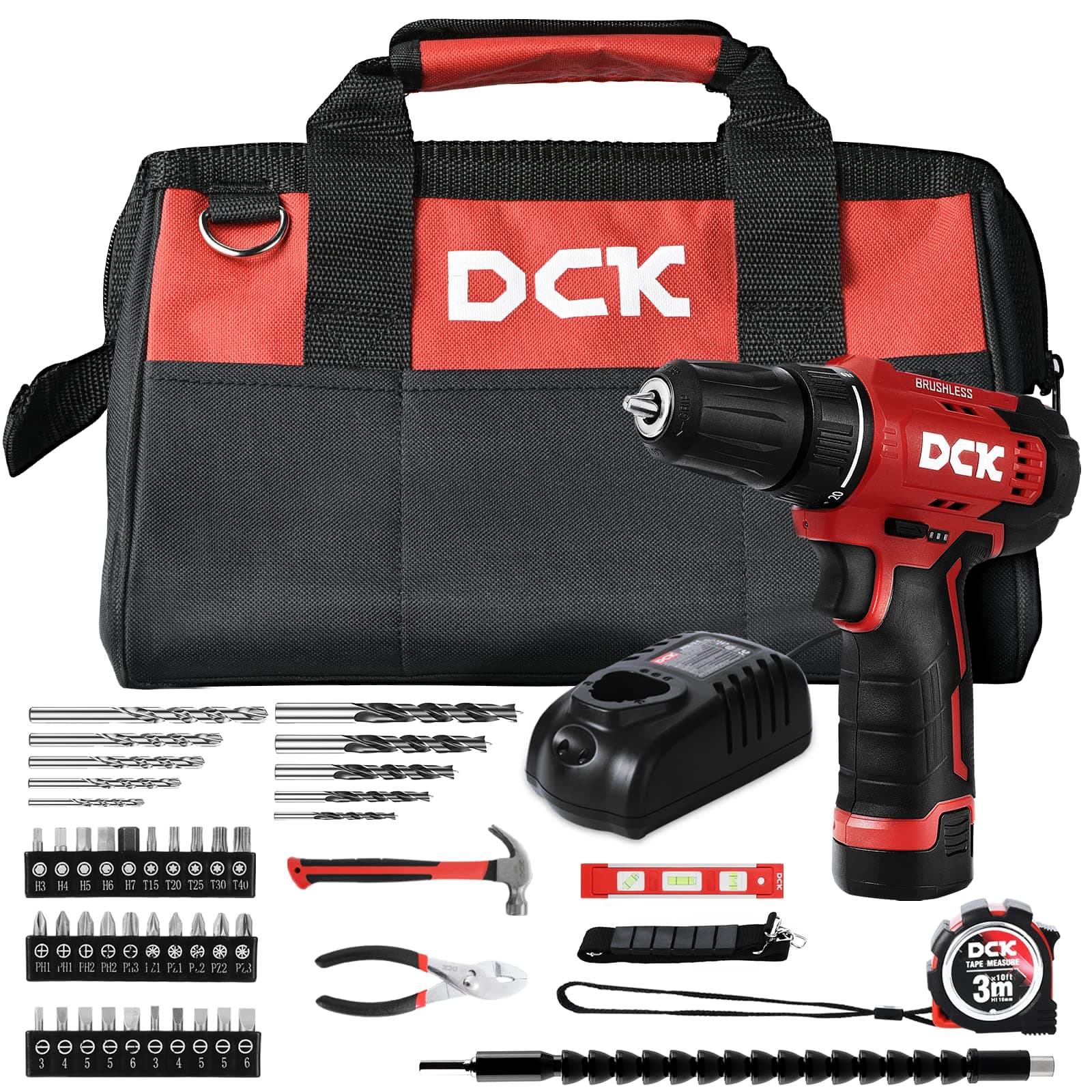 Brushless Drill Set, 310 in.lbs，12V Max Cordless Drill with 2.0Ah Battery, 3/8’’ Keyless Chuck, 2 Variable Speeds, 20+1 Torque Power Tool Kit for Screw Wood/Ceramic/Tile/Metal KDJZ23-10