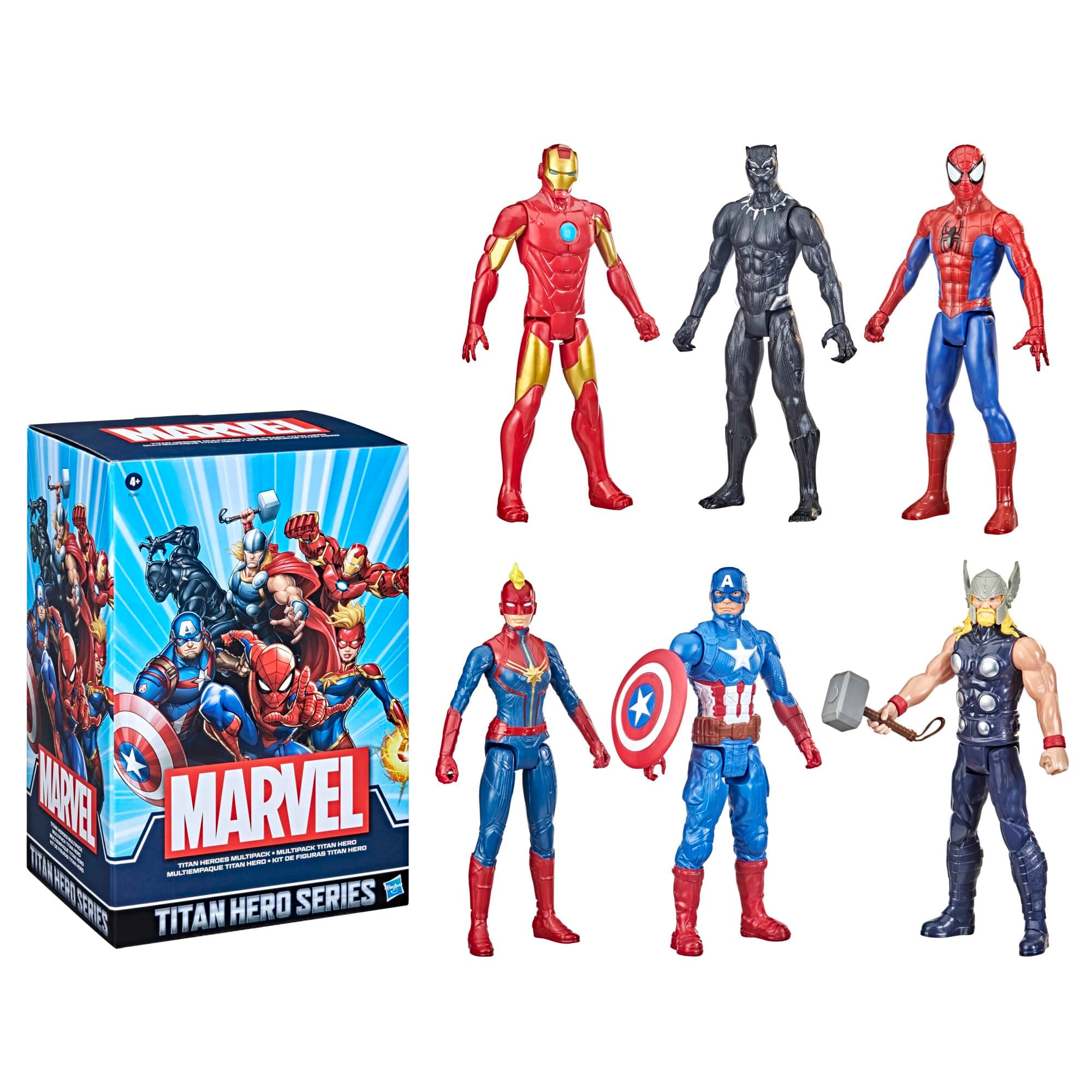 Marvel Titan Hero Series Action Figure Multipack, 6 Action Figures, 12-Inch Toys, Inspired Comics, for Kids Ages 4 and Up (Amazon Exclusive)