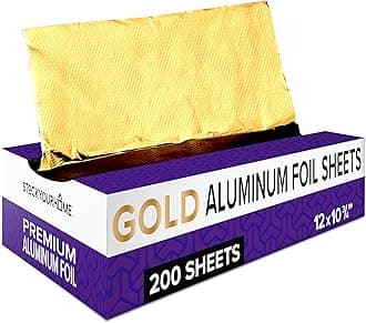200 Count Pre-Cut Deli Gold Aluminum Foil - Heavy Duty 12' Pop Up Sheets for Restaurant, Disposable Foil for Food, Burrito, Hot Dog or Sandwich