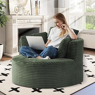 50 inch Oversized Round Chaise Longue Chair, Indoor Corduroy Sponge Single Boneless Sofa, Cloud Cushion Modern Sleeper Chair for Living Room,Projection Room, Wide Armrest Chairs (Green)