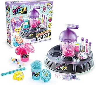 So Slime DIY Sensory Factory; Makes 10 Slimes; No Glue; No Mess; Sensory Mix’ins to Create ASMR Feels; Just Add Water and Turn The Crank; Slime Storage Containers Included