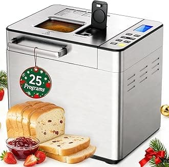 EUHOMY 25-in-1 Bread Maker Machine 2LB Breadmaker, Bread Machines with Nut Dispenser and Yeast Dispenser, 3 Loaf Sizes 3 Crust Colors, Dough Maker with Customized Options, Gluten-Free, Recipe, Gifts