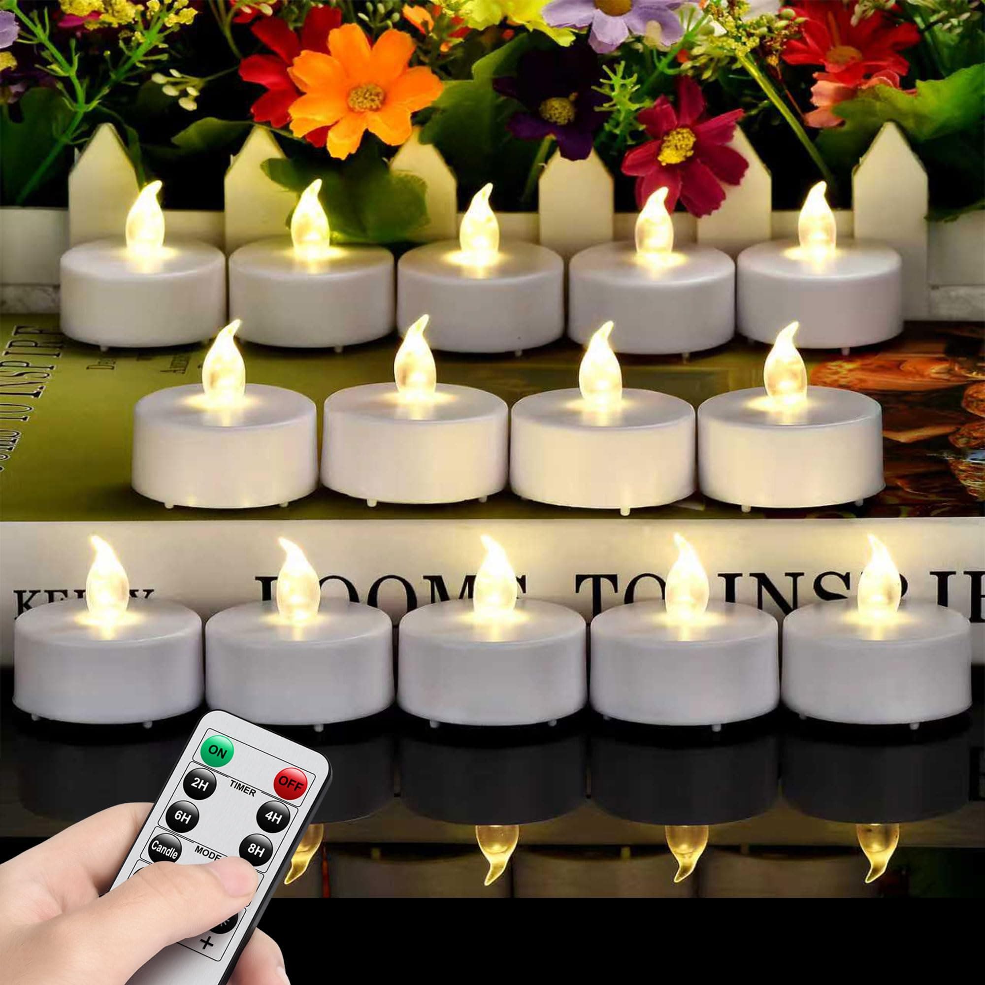 Hanzim Tea Light Candles with Remote Control,Flickering Flameless LED Candle,Long Lasting 400+Hours,Battery Operated with Timer for Home Decoration Seasonal &Festival Celebration WarmWhite (5pcs)