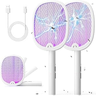 YISSVIC Electric Fly Swatter Foldable Bug Zapper Racket 2 in 1 Mosquito Killer with Purple Attractant Light Rechargeable 1800mAh for Indoor Home Backyard Patio Camping