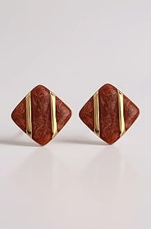 Estele 24Kt Gold Plated Diamond Shaped Stud Earrings With Red Colour Enamel For Girls and Women