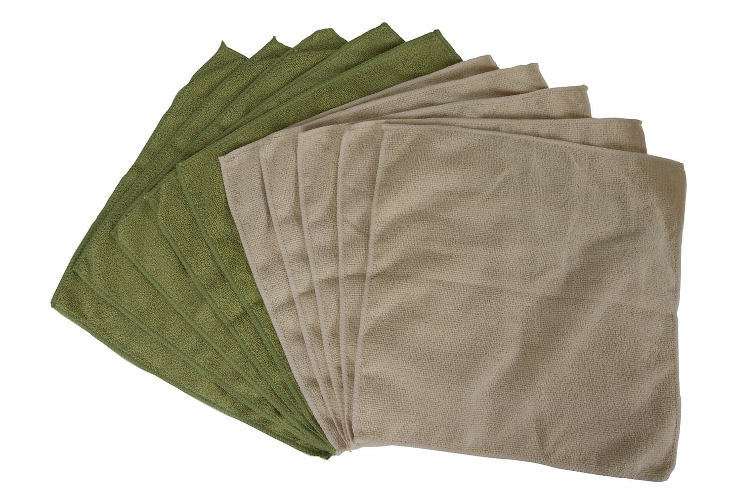 Microfiber Cleaning Cloths, Attract Dust Like a Magnet, Use Wet or Dry, Ultra-Soft and Non-Abrasive, Reusable anad Durable, Machine Wash, Green and Tan, 10 Pack[Amazon-developed Certification] Compact by Design