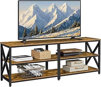 Yaheetech TV Stand for TVs Up to 70 Inches, Entertainment Center with 3-Tier Wooden Storage Shelves TV Console for Living Room, Rustic Brown