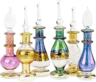 Egyptian Perfume Bottles Wholesale Set Of 12 Size 2' (5 cm) mouth-blown with handmade golden Egyptian decoration for Perfumes & Essential Oils by NileCart