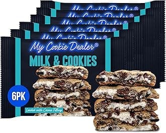 My Cookie Dealer Soft Baked Cookies, Milk & Cookies (6-Pack, 4oz Cookie) - Oreo Batter with Chocolate Chips & Chunks, filled with Vanilla Creme - Individually Wrapped Travel Snacks