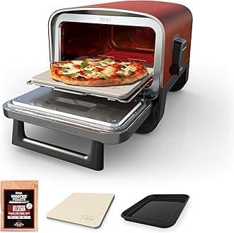 Woodfire Outdoor Pizza Oven, 8-in-1 Portable Electric Roaster Oven, Heats up to 700°F, 5 Artisan Pizza Settings, Integrated BBQ Smoker Box, Includes Flavored Wood Pellets, Terracotta Red