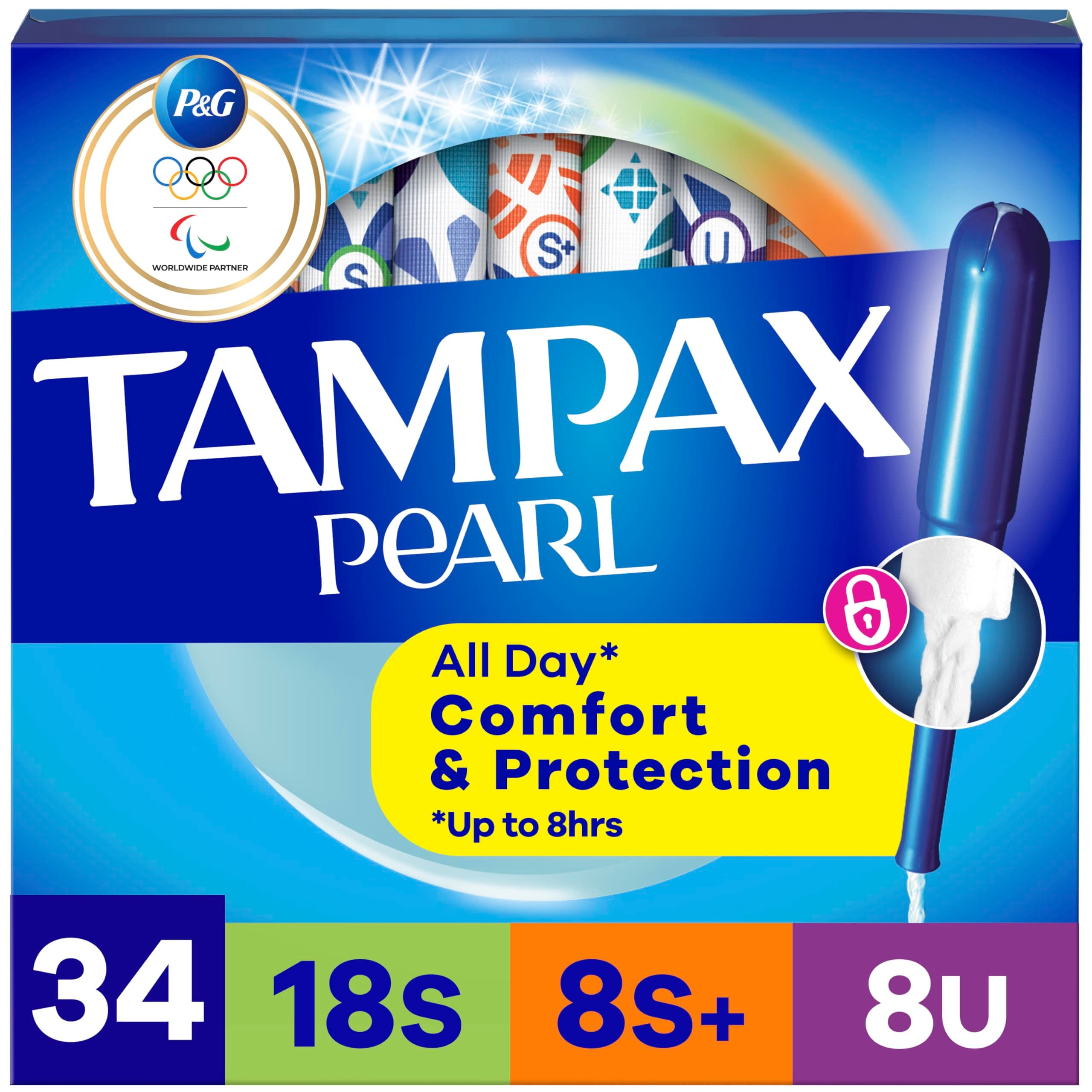 Pearl Tampons Multipack, with LeakGuard Braid, Super/Super Plus/Ultra Absorbency, Unscented, 34 Count