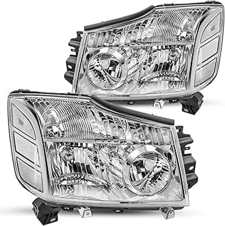 JSBOYAT Headlight Assembly Compatible with 2004-2015 Titan / 05-07 Armada OEM Replacement Headlamp Passenger and Driver Side Chrome Housing with Clear Reflector