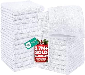 Utopia Towels Cotton White Washcloths Set - Pack of 24-100% Ring Spun Cotton, Premium Quality Flannel Face Cloths, Highly Absorbent and Soft Feel Fingertip Towels