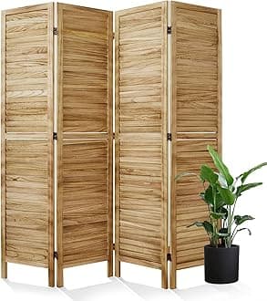 Room Dividers and Folding Privacy Screens, Wood Louvered Separators Divider Wall for Home Office Bedroom - 4 Panels, 67 * 60inch (Wood)
