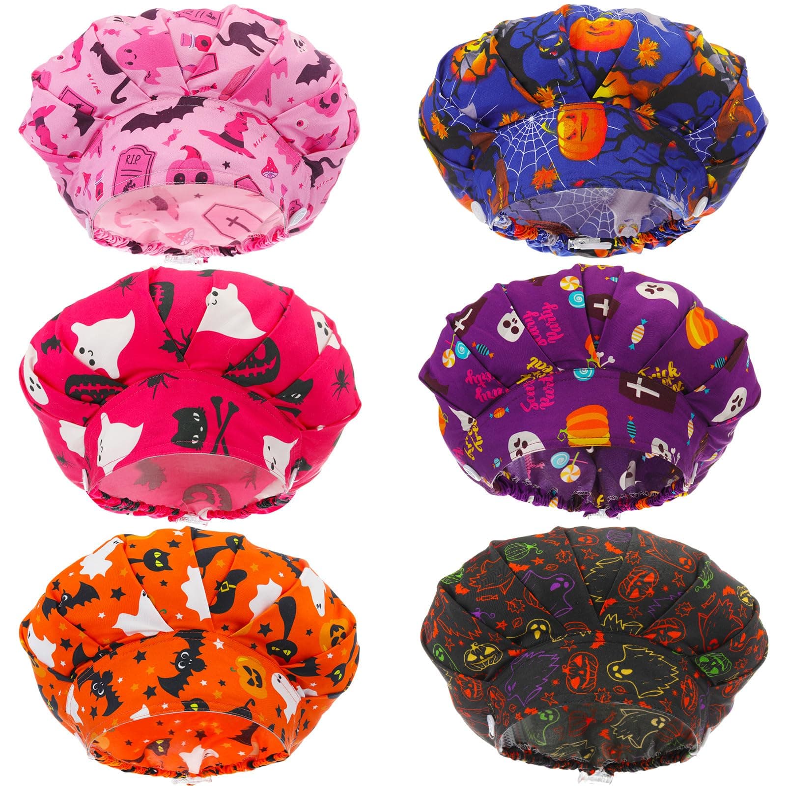 Panitay 6 Pcs Bouffant Scrub Caps with Buttons Adjustable Nurse Working Hats Surgical Caps with Sweatband for Women Men