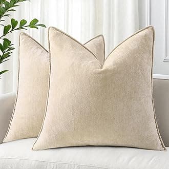 decorUhome Spring Couch Throw Pillow Covers 18x18 Set of 2, Decorative Soft Chenille Pillow Covers with Elegant Design for Sofa Bed Living Room Home Decor, Beige