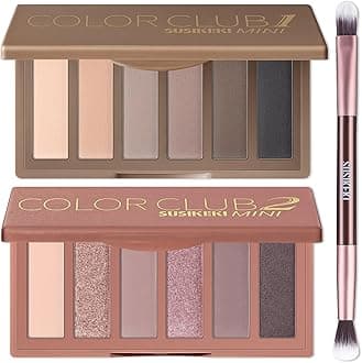 SUSIKEKI 2PCS Neutral Nude Matte Shimmer Eyeshadow Palette - 6 Colors Mini Travel Size, Highly Pigmented Brown & Pink Eye shadow, Long Lasting Vegan Makeup Palette with Brush Set for Daily Use
