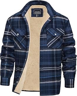 Men's Flannel Shirt Jacket Thick Fleece Lined Jackets Plaid Sherpa Jacket Cotton Winter Jackets With 5 Pockets