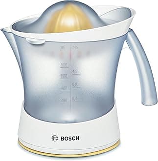 Bosch VitaPress MCP3500N citrus juicer, universal press cone for small and large fruits, pulp control, high juice yield, 0.8 l juice container, dishwasher-safe, 25 W, white/yellow
