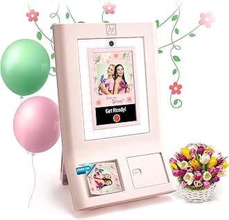 HP Sprocket Photo Booth Machine Instant Color Photo Printer, 10.1" (25.6 cm) Touchscreen, Ring Light, Custom Frames, 3x4 (7.6x10.1 cm) Photobooth Zink Paper, Share via QR Code,Mobile Notify App, Pink