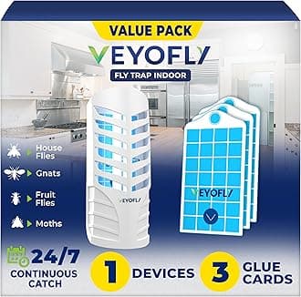 VEYOFLY Plug-in Fly Trap: Indoor Use - Home Security, Plug-in Light - Odor Free (1 Device + 3 Refills)