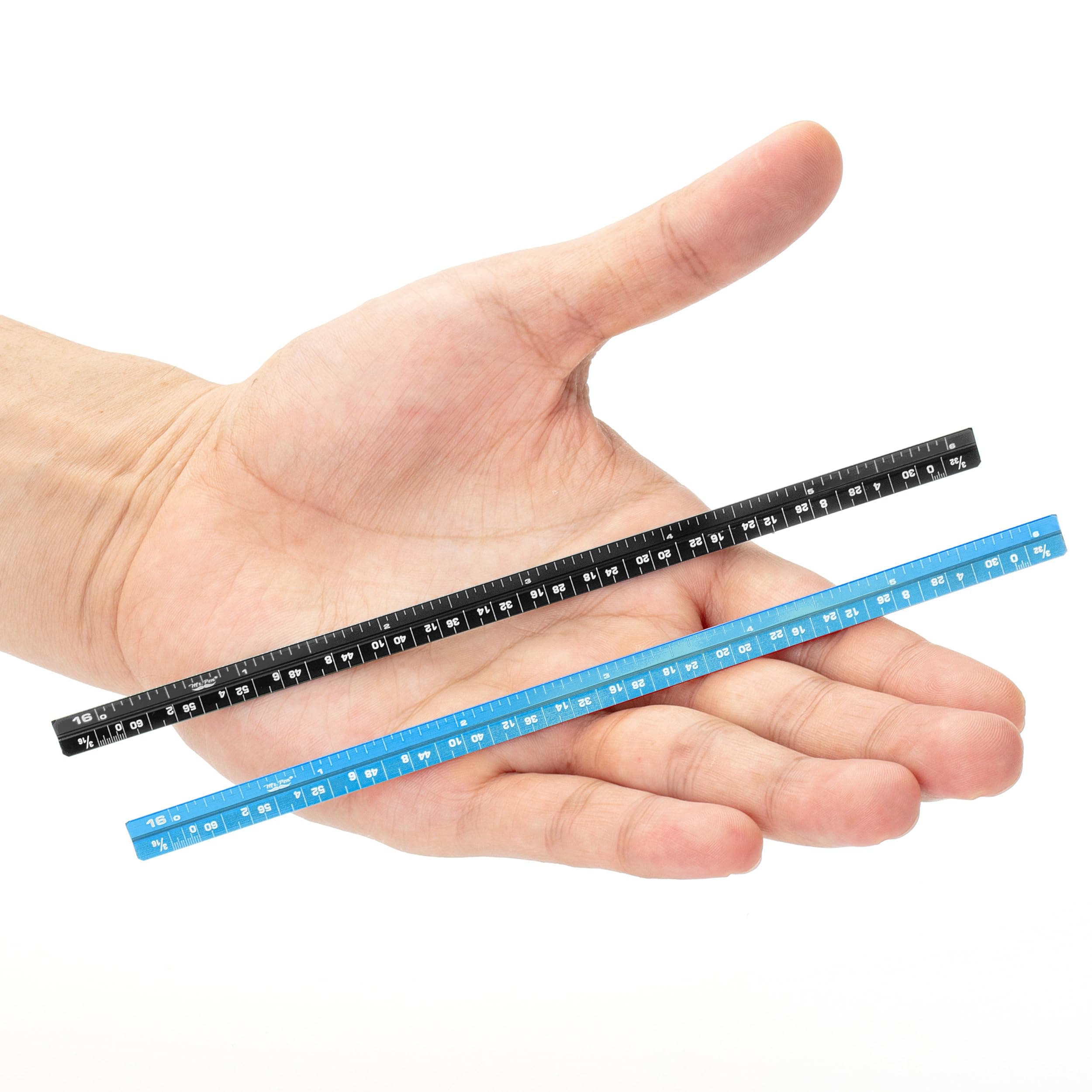 Small Architectural Scale Ruler, Aluminium, 6 Inch, 2 Pack, Black and Blue, Pocket Size Ruler, Triangle Ruler, Metal Ruler Set, Architect Scale Ruler for Blueprints