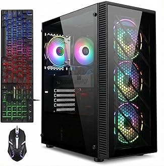 STGAubron Gaming PC Computer Desktop,AMD Ryzen 5 5500 up to 4.2GHz, Radeon RX 580 8G, 16G DDR4, 512G SSD, WiFi 6 5G & BT 5.2, RGB Fan x4, Windows 11 Home
