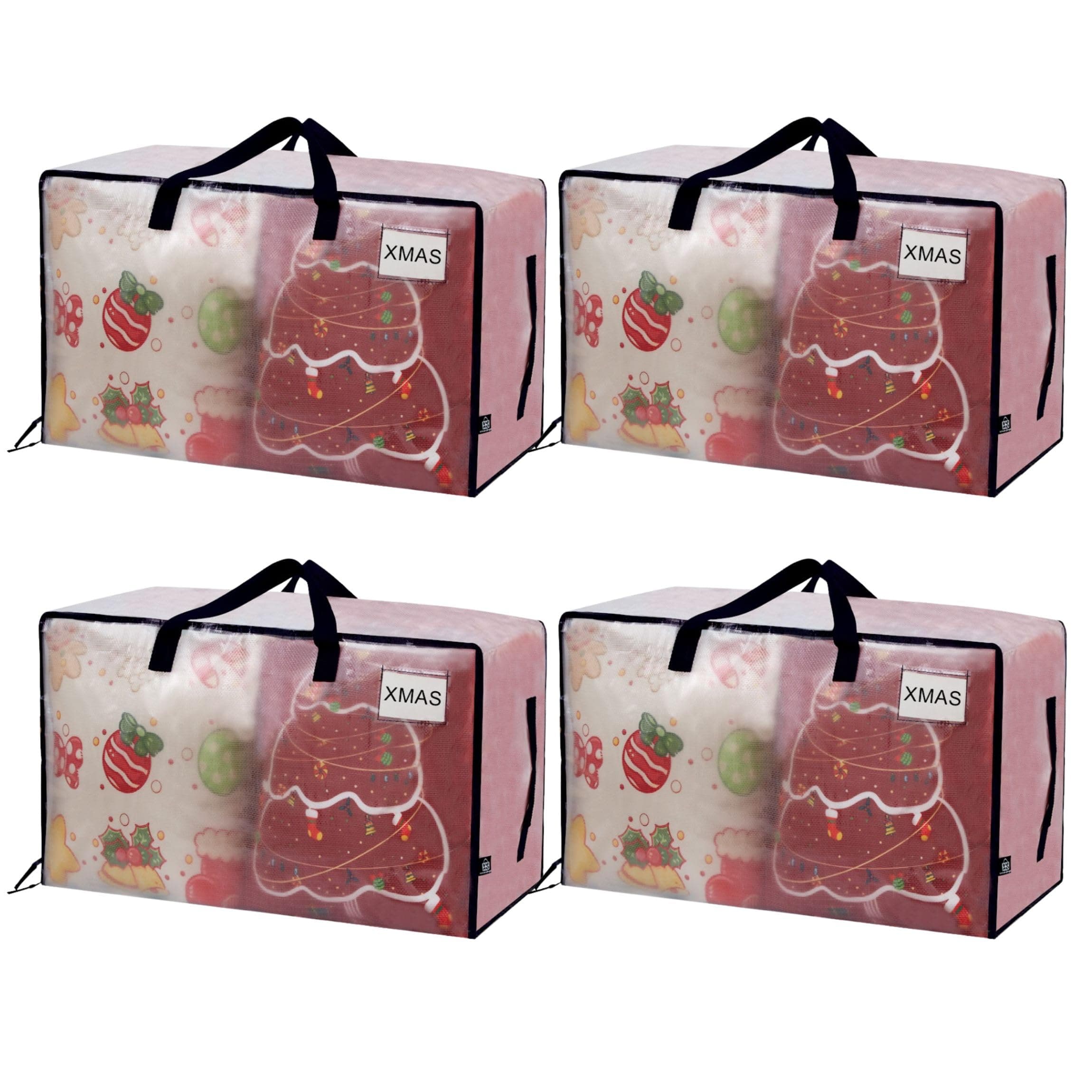 4 Pack Clear Extra Large Moving Bags & Storage Totes, Heavy Duty Organizer with Reinforced Handles & Strong Zippers for Clothes, College Dorm Essentials, Moving Supplies