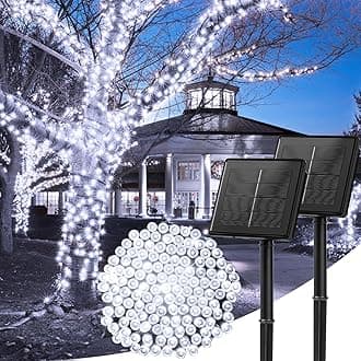 Solar Lights Outdoor Waterproof, 2 Pack Total 144FT 400 LED Solar Powered String Lights with 8 Lighting Modes, Solar Patio Lights, Solar String Lights for Outdoor Outside Tree Balcony, Pure White