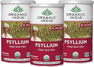 ORGANIC INDIA Psyllium Herbal Powder - Whole Husk Fiber Supplement, Digestion Support, Vegan, Gluten-Free, USDA Certified Organic, Non-GMO, Soluble & Insoluble Fiber Source - 12 oz (Pack of 3)