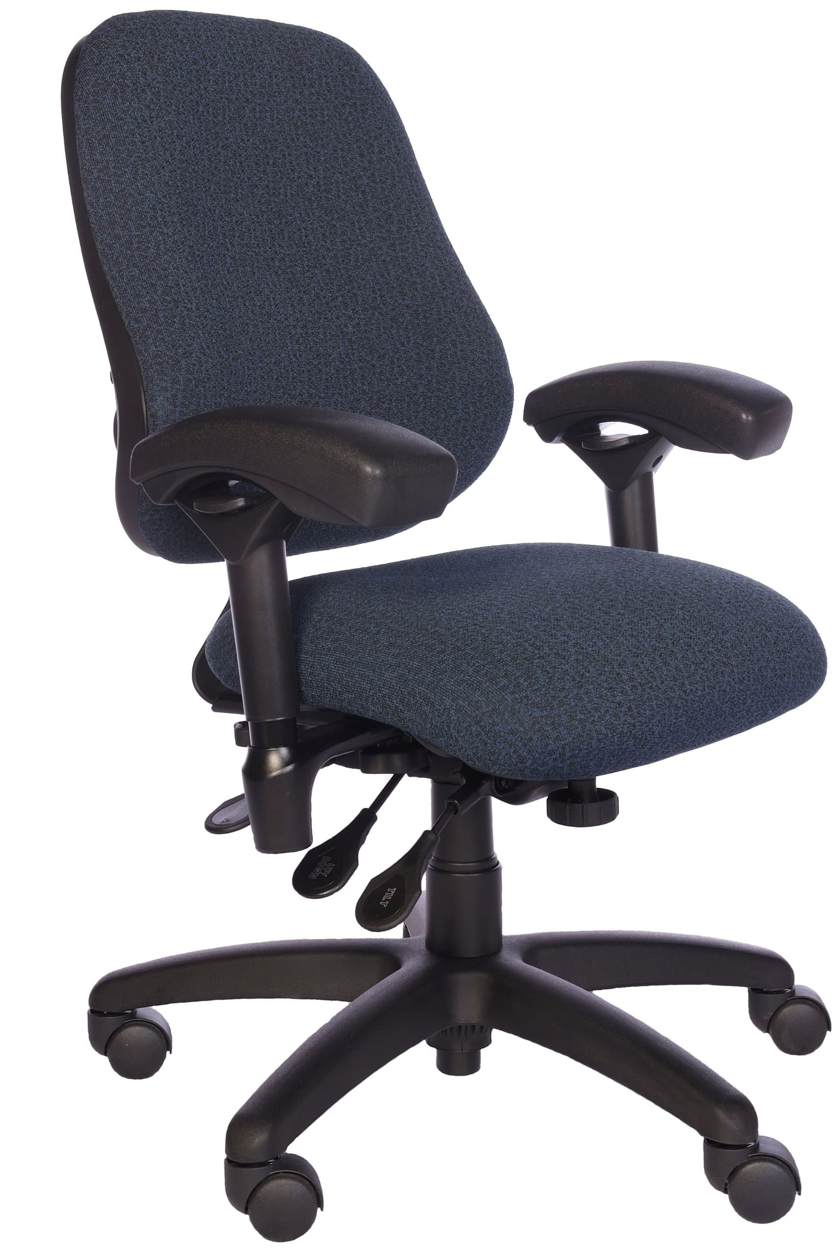 BodyBilt J2406 Blue Fabric High Back Petite Thoracic Support Task Chair with Arms, 20" Length x 20" Width Backrest, 18.5" Width Seat, Grade 3 Comfortek