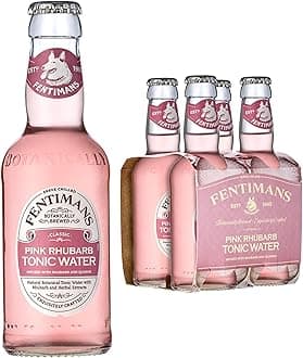 Fentimans Pink Rhubarb Tonic Water - Botanically Brewed Water - Infused with Sweet Rhubarb and Botanical Extracts - Low Calorie, Gluten Free and Vegan Friendly Soft Drinks - 4 x 200ml