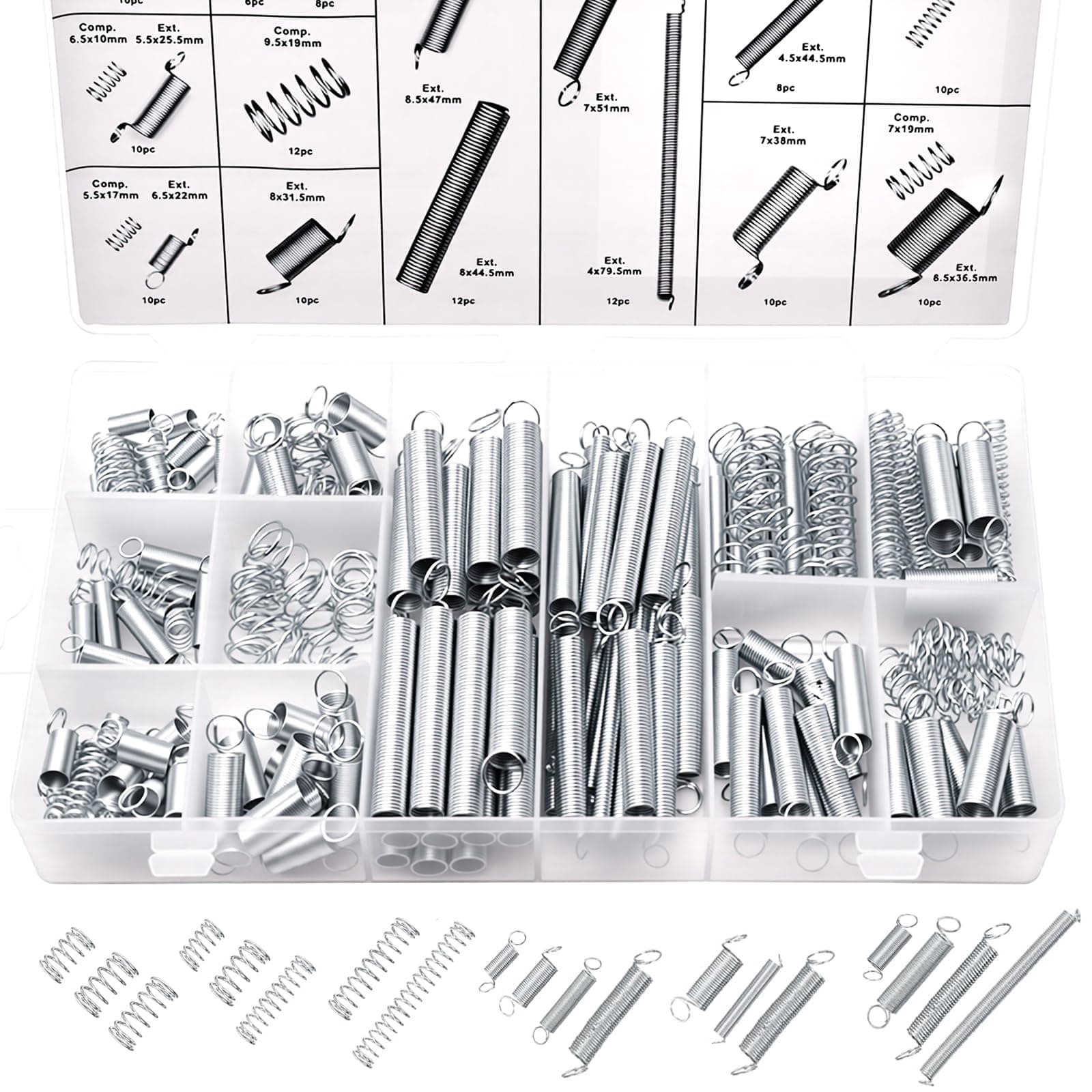 200PCS Spring Assortment Kit Zinc Plated Extension and Compression Springs Kit with 20 Different Sizes for Home Repairs & DIY
