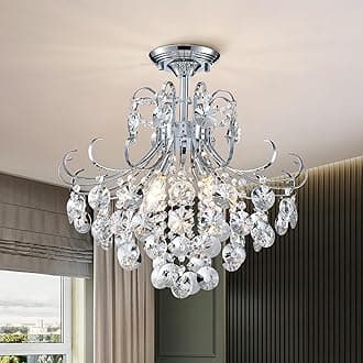 18" Modern Crystal Chandelier Ceiling Light, 4-Light Semi Flush Mount Light Fixture for Dining Living Room Bedroom Kitchen Hallway, E12 Base, Chrome