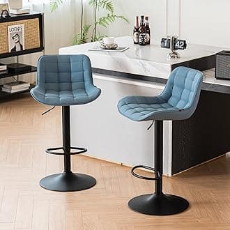 YOUTASTE Modern Bar Stools Set of 2, PU Leather Height Adjustable Swivel Chair with Backrest & Footrest, Height Counter Stools for Breakfast Bar, Kitchen, Blue