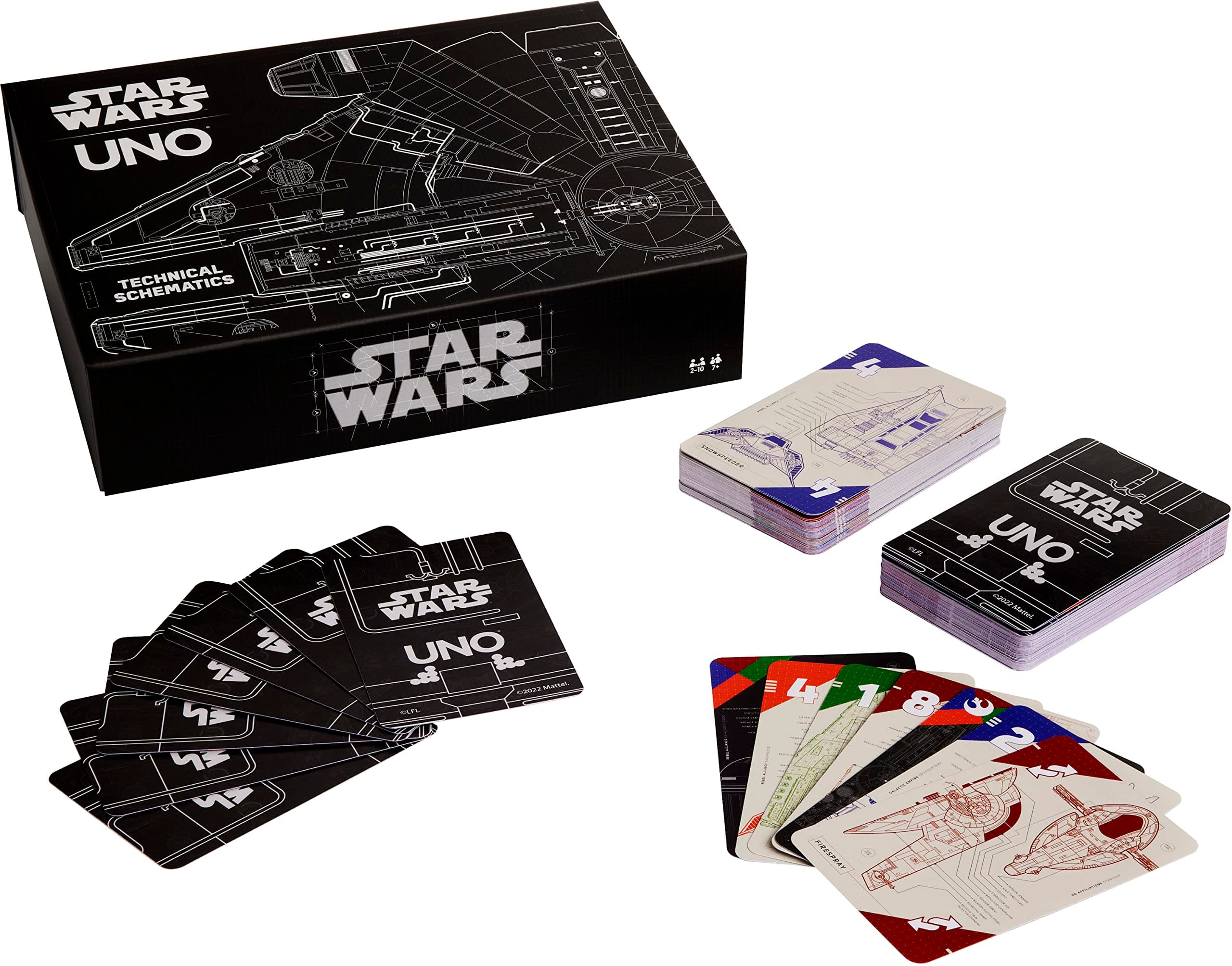 UNO Star Wars Technical Schematics Card Game for Kids & Adults with Blueprints of Space Stations, Ships & Droids