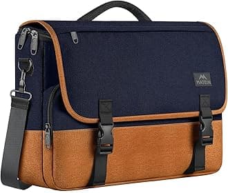 MATEIN 15.6 inch Laptop Bag, Briefcases Lightweight Men's Messenger Bag with Shoulder Strap, Large Water Resistant Crossbody Satchel Computer Case for College Work, Blue & Brown