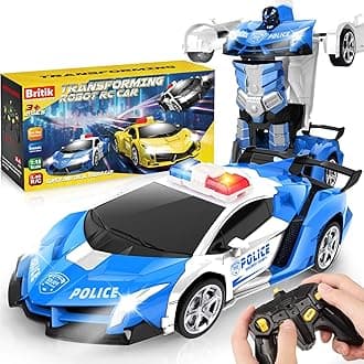 Toys for Kids 3-8 Year Old: Transforming Remote Control Police Car Toys Gifts for Boys Age 3 4 5 6 7 8 Birthday Presents Toy for Toddler Transformable 2 in 1 Robot RC Car Toy-Blue