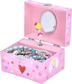 Jewelkeeper Musical Jewelry Box for Girls - Heart Princess - Ballerina Design with Classic Music - Storage Holder with Secure Drawer for Necklace, Rings, Earrings, Bracelets - 3.1"Hx5.5"Lx3.9"W, Pink
