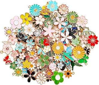 MARFOREVER 120 Pcs Spring Summer Floral Themed Charms, Easter Flower Charms for Jewelry Making, Assorted Gold Enamel Charm Pendants for DIY Necklace Bracelet Earrings Supplies Gifts for Mom Women