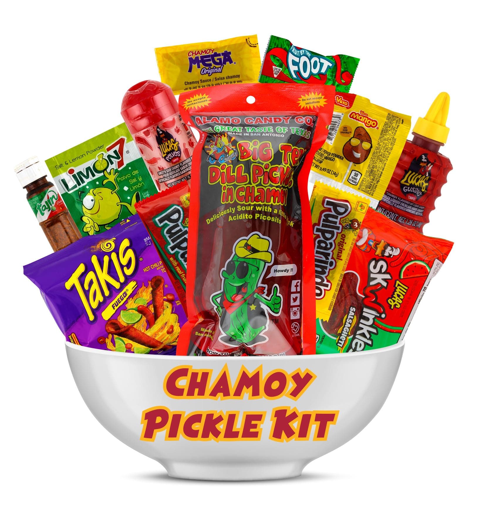 Chamoy Pickle Kit, Mexican Candy Mix Ready to make the Famous TikTok Trend, Includes Original Alamo Dill Pickle, Baby Lucas, Lucas Gusano, Skwinkles Salsaghetti & and Other Mexican Candy by LookOn