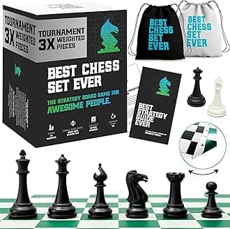 Best Chess Set Ever 3X Triple Weighted Tournament Size Chess Game (4" King) Large Staunton Modern Pieces, 20x20 Big Double-Sided, Roll Up Silicone Mat, Professional Chess Board Set for Adults & Kids