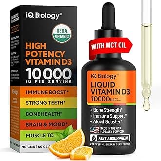 - Liquid Vitamin D3 10000 IU (250 mcg) - USDA Organic Vitamin D Drops for Adults & Kids - 100-Day Supply - Vit D3 with MCT Oil for Better Absortion - Bone & Immunity Support, Dental Health*, Made in USA