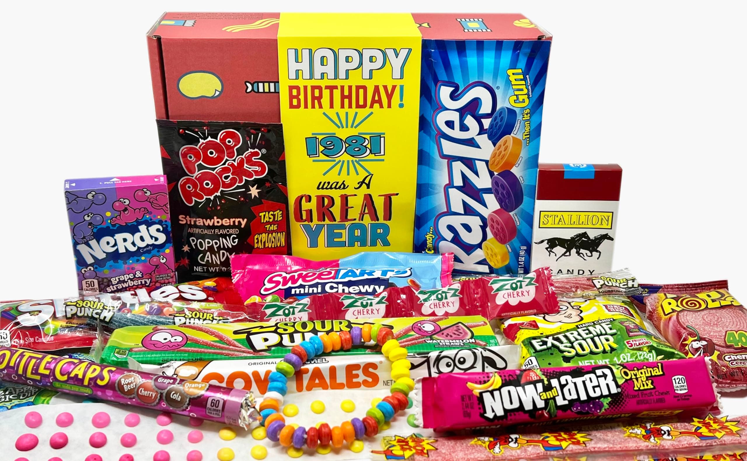 RETRO CANDY YUM ~ 1981 45th Birthday Decade 80s Candy Gift Basket Box Assortment From Childhood - Milestone Birthday Gifts for 45 Years Old Man or Woman Jr
