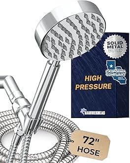 Hammerhead Showers® All Metal Low Flow Handheld Shower Head with Hose and Brass Holder - Chrome – Water Saving 1.75 GPM Detachable Shower Head - Adjustable Shower Wand Bracket & 6ft Hose