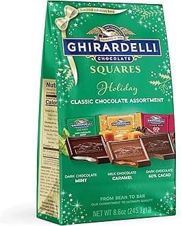 Holiday Classic Chocolate Assortment SQUARES – Limited Edition Milk & Dark Chocolate Candy with Caramel and Mint Flavors, Individually Wrapped, 8.6 oz Bag
