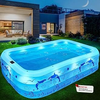 2026 Upgrade Inflatable Pools with Lights, Inflatable Swimming Pools for Adults, Blow Up Pool Solar, Large Pool, Durable Thickened Inflatable Pool for Backyard-100''x60''x20''
