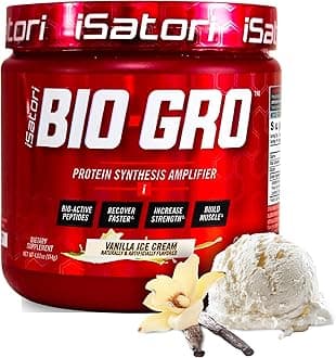 BIO-GRO Protein Synthesis Amplifier, for Muscle Recovery & Growth, Enhanced Stimulant Free Pre-Workout & Colostrum Supplement with Bio-Active Peptides- Vanilla Ice Cream (60 Servings)