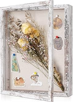 Califortree 11x14 Shadow Box Frame with Linen Back - Sturdy Rustic Memory Display Case of Flower, Pictures, Medals and More, Distressed White