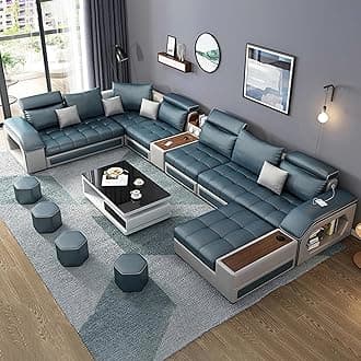 Furnista Modern Luxury 7 Seater Modular Fabric Sofa Furniture Set Multifunctional Living Room Home Corner Couch U Shaped Sectional Sofa (Navy Blue)